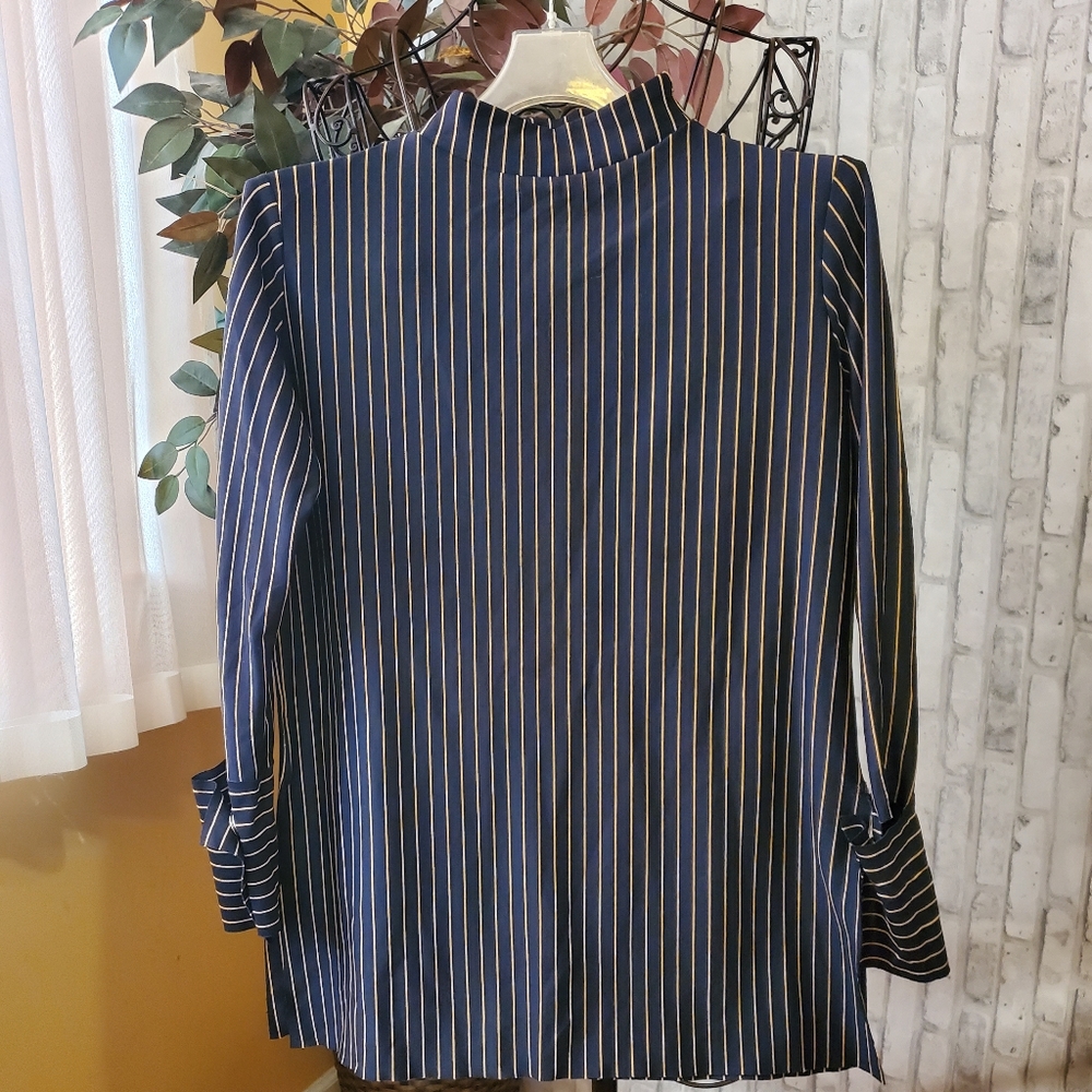 Zara Navy and Gold Striped top